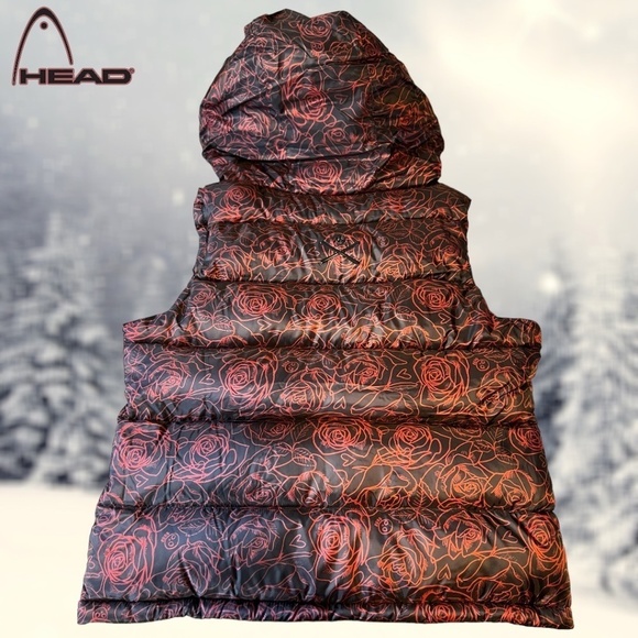 HEAD Rebels Star Phase Floral Print Duck Down Insulated Hooded Vest NWT/Sz 8 - Picture 4 of 14